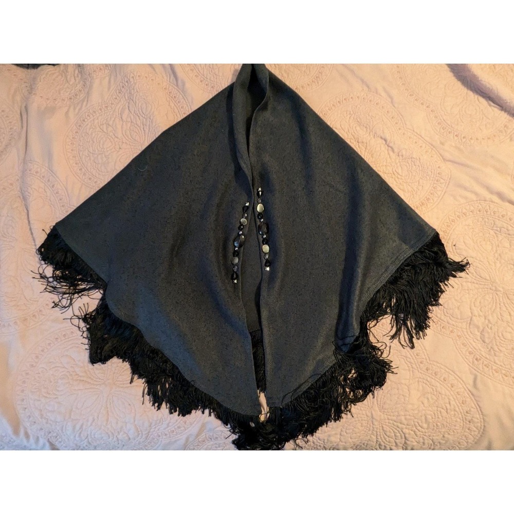 Vintage Cape/Shawl Grey w Black Tassels